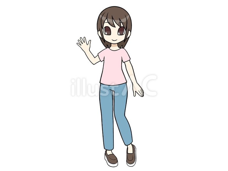 片手を上げるピンクのTシャツの女性 女性,ピンク,tシャツのイラスト素材
