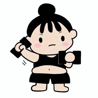 ダイエットする女の子 ダイエット,女の子,ダンベル,健康,ぽっちゃり,頑張る,アイコン,筋トレのイラスト素材