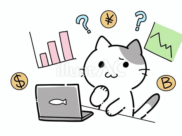 資産運用を考える猫 猫,お金,資産運用のイラスト素材
