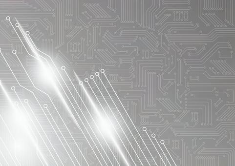 モノトーンの電子回路の基盤の背景素材 デジタル,電子回路,基盤,テクノロジー,光,フレア,モノトーン,背景のイラスト素材