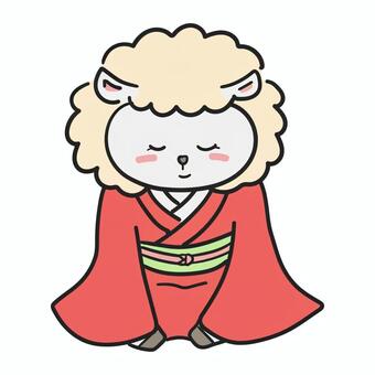 新年の挨拶をする羊（女性） 羊,ひつじ,未年,干支,十二支,正月,新年,年賀,年賀状,挨拶のイラスト素材