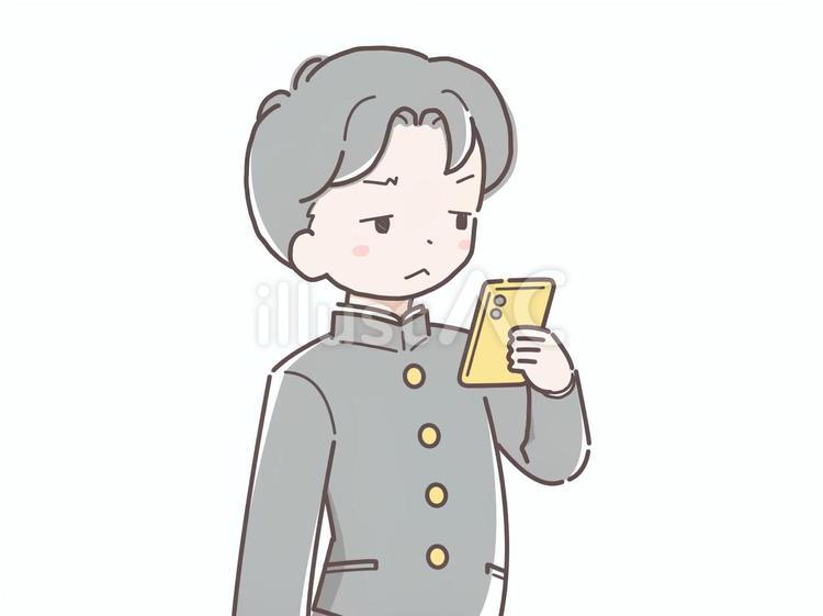 不満気にスマホを見る男子高生 スマホ,見る,男子高生のイラスト素材