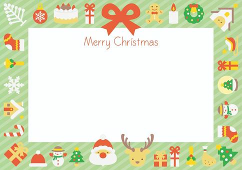 かわいいクリスマス背景-横2 クリスマス,冬,イベント,サンタ,トナカイ,ツリー,家,クリスマスツリー,プレゼント,リボンのイラスト素材