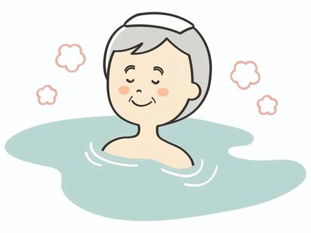 温泉に浸かるおじいさん 温泉,銭湯,お風呂,風呂,入浴,露天風呂,湯船,浸かる,リラックス,おじいさんのイラスト素材