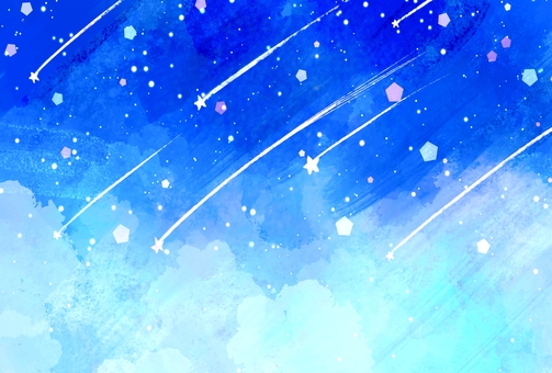 メルヘンな夜空の流れ星の風景背景壁紙 流れ星,星,雪,背景,風景,壁紙,空,夜空,雲,ブルーのイラスト素材