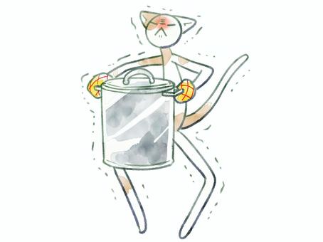 寸胴鍋猫 猫,可愛い,寸胴鍋,重い,持ち上げる,震える,水彩風のイラスト素材