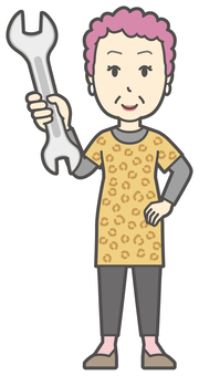  大阪のおばちゃん-078-全身 修理,おばちゃん,大阪,ヒョウ柄,おばはん,中年,女性,関西,派手,おばさんのイラスト素材