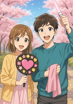 推し活シリーズ|桜並木でデコうちわ撮影