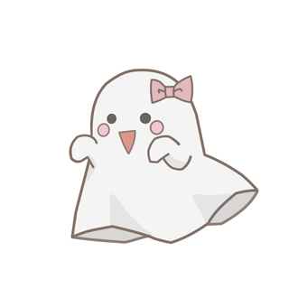 リボンおばけ 生き物,おばけ,ハロウィン,秋,白,顔,ほっぺ,手,リボン,ピンクのイラスト素材