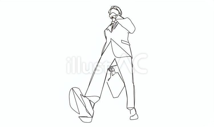 歩く男性ビジネスマンの線画イラスト 男性,ビジネスマン,歩くのイラスト素材