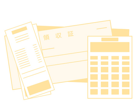 経費・確定申告・領収書とレシートと電卓 書類,領収書,レシート,電卓,計算,経理,会計,確定申告,精算,経費のイラスト素材