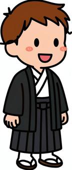 黒の羽織袴の男の子です。 羽織,袴,シンプル,和装,和服,成人式,卒業式,コスチューム,着物,正装のイラスト素材