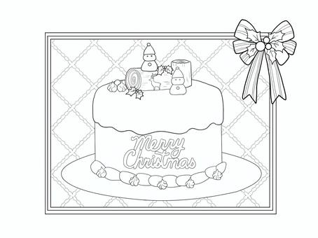 塗り絵　クリスマスケーキ 塗り絵,クリスマスケーキ,クリスマス,サンタクロース,リボンのイラスト素材