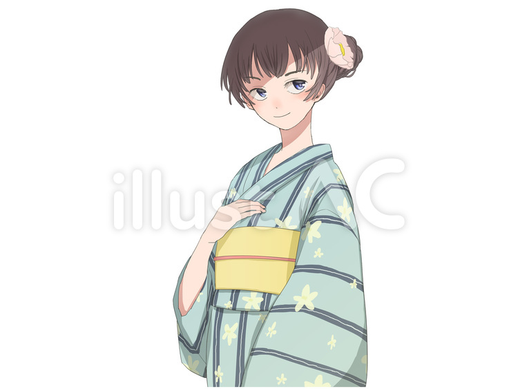 浴衣姿の女の子１ 浴衣,和服,着物のイラスト素材