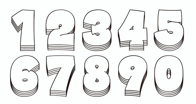 オリジナル数字セットJ　多重影 数字,フォント,オリジナル,文字,太文字,極太,ボールド,フチ,袋文字,細線のイラスト素材