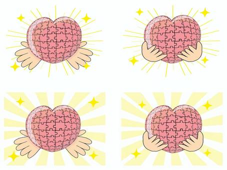 大切にするハートのパズル ハート,心,気持ち,パズル,線,ゲーム,組み合わせ,はめ込み,手,大切のイラスト素材