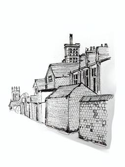 建築物８ 建物,構造物,人工物,建築,倉庫,モノクロ,手描きのイラスト素材