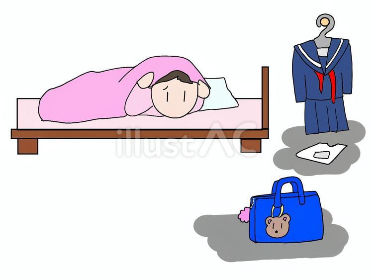 学校に行きたくない思春期の女の子 不登校,登校拒否,学校のイラスト素材