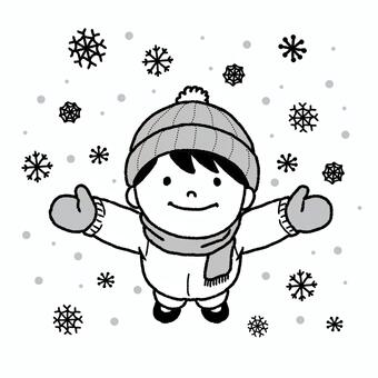 降ってきた雪を見上げる男の子 子供,男の子,少年,幼児,児童,小学生,ニット帽,ニットキャップ,防寒着,マフラーのイラスト素材