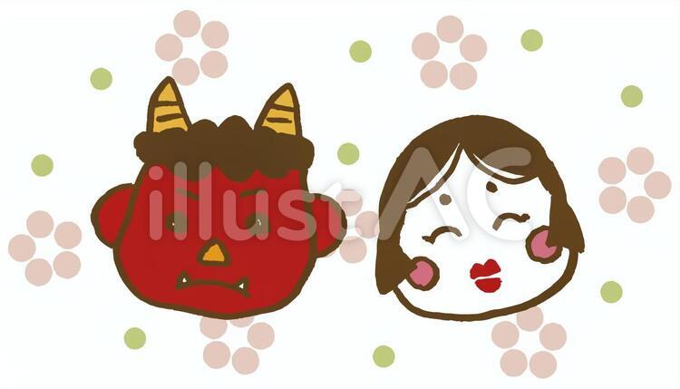 鬼とおかめ 鬼,おに,角のイラスト素材