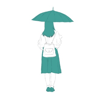 傘を指している女の子の後ろ姿 傘,後ろ姿,ファッション,人物,服,女性,オシャレ,秋服,可愛い,流行のイラスト素材