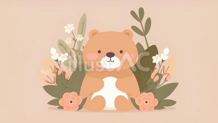 可愛いクマさんと花畑 クマ,かわいい,動物のイラスト素材
