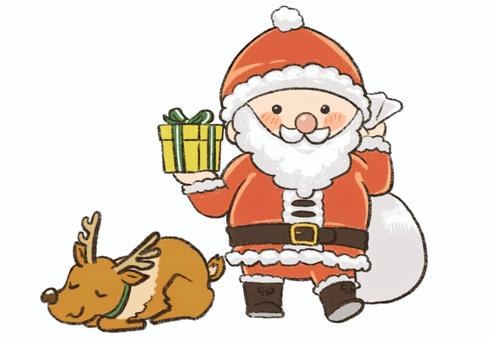 サンタクロース・サンタ・クリスマス クリスマス,冬,サンタクロース,2頭身,トナカイ,イラスト,かわいい,サンタ,カットイラスト,プレゼントのイラスト素材