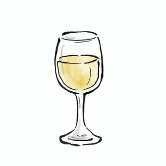 白ワイン　グラス 筆,乾杯,アルコール,手書き,ドリンク,飲み放題,飲み会,酒,メニュー,水彩のイラスト素材