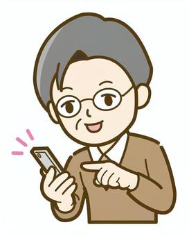 スマホを見て喜ぶシニア男性_25 スマホを見て喜ぶシニア男性_25 シニア,男性,人物,人,シニア男性,スマホ,スマートフォン,ケータイ,見る,見てのイラスト素材