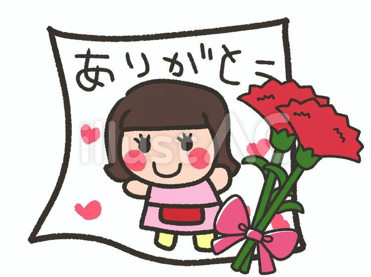 お母さんの似顔絵とカーネーション カーネーション,似顔絵,母の日のイラスト素材