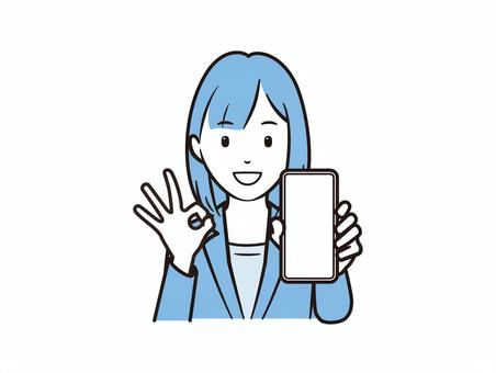 スマホを見せてOKサインをするOL スマホ,スマートフォン,携帯電話,ビジネス,ol,ok,okサイン,女性,スーツ,ビジネスマンのイラスト素材
