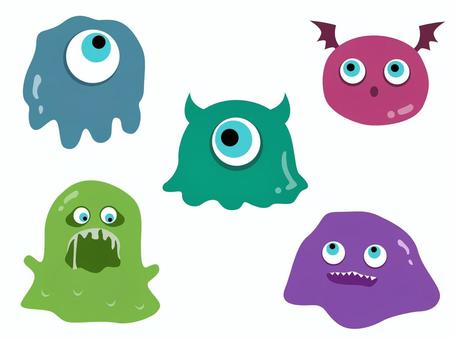 スライムモンスターのイラストセット スライム,モンスター,セット,おばけ,ばい菌,菌,バイキン,かわいい,ポップ,カラフルのイラスト素材