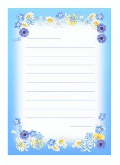 青の花柄の便箋イラスト 青,花柄,便箋,手紙,罫線,手描き,シンプル,グラデーション,イラスト,綺麗のイラスト素材