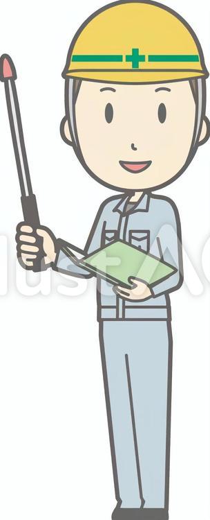 工事男性a-指示棒1左斜め-全身 おじさん,かわいい,ヘルメットのイラスト素材