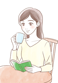 Illustration, महिला, पढ़ना, कैफ़े, 