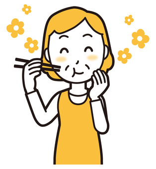  エプロンおばちゃん(黄)-216-バスト 食べる,おいしい,おばちゃん,エプロン,お母さん,ママ,中年,おばさん,主婦,人物のイラスト素材