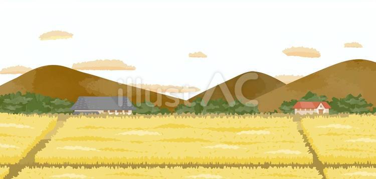 秋の日本の田園風景のイラスト素材5 秋,田,田んぼのイラスト素材
