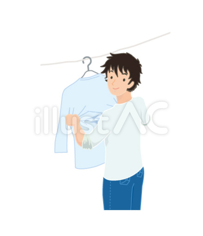 洗濯男子 洗濯物,物干,男性のイラスト素材