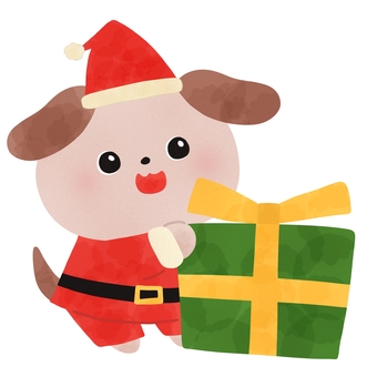 クリスマスプレゼントとサンタ犬 クリスマス,プレゼント,犬,動物,帽子,服,サンタクロース,絵本,可愛い,ゆるいのイラスト素材