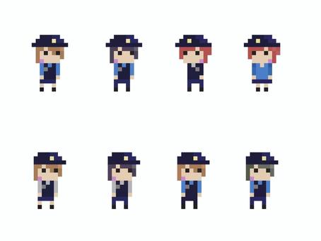 ドット絵　人物アイコンセット　警官 セット,ドット絵,ピクセルアート,アイコン,警察官,人物,女性,男性,キャラクター,ドットキャラのイラスト素材