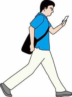 歩きスマホ　 歩きスマホ,持つ,歩行者,カジュアル,ショルダーバッグ,危険,男性のイラスト素材