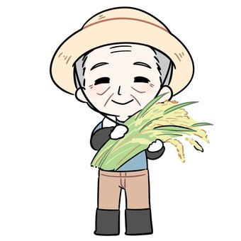 稲を抱えてえがおのおじいちゃん 年配,農作業,人物,人,立ち絵,全身,男性,おじいちゃん,祖父,農家のイラスト素材
