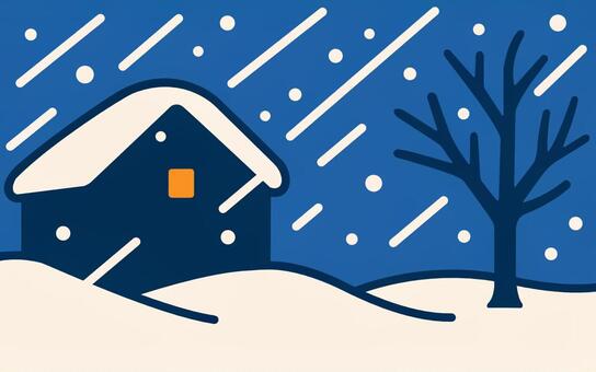 猛吹雪の夜の景色 豪雪,積雪,吹雪,夜,一軒家,危険,災害,警報,注意報,雪景色のイラスト素材