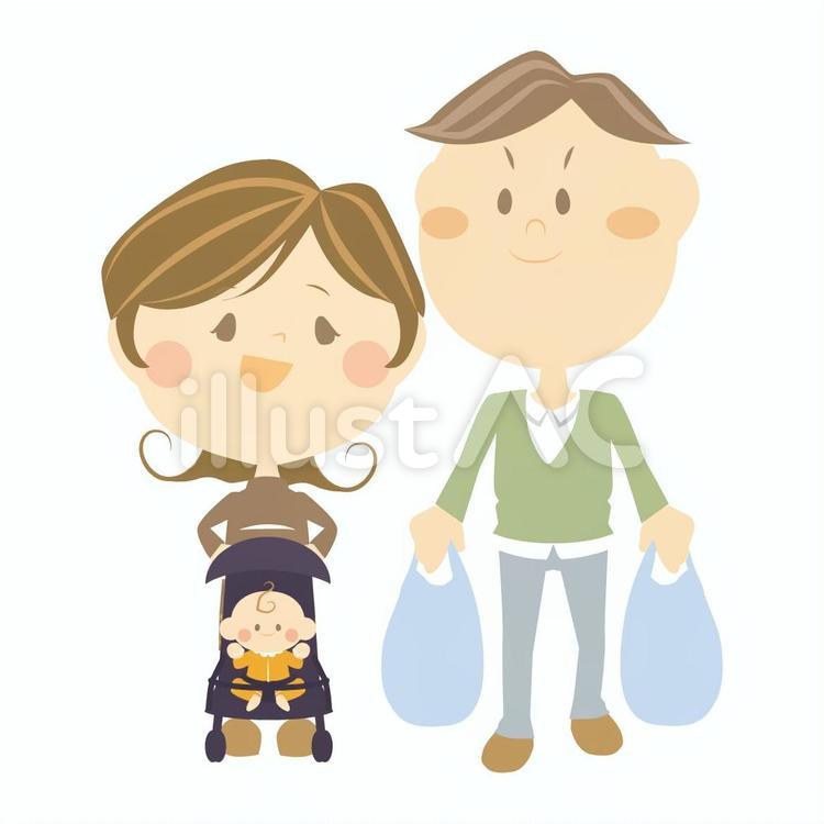 産後の女性と家族 家族,ファミリー,３０代のイラスト素材