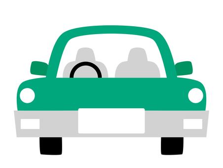 正面から見た車のイラスト、緑 車,乗り物,正面,軽自動車,ハンドル,タイヤ,イラスト,挿絵のイラスト素材