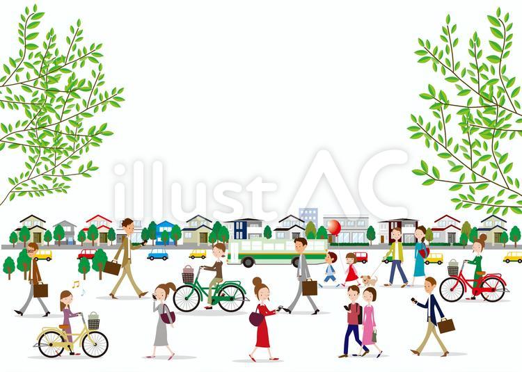 202010町の人々2 住宅,車,ファミリーのイラスト素材