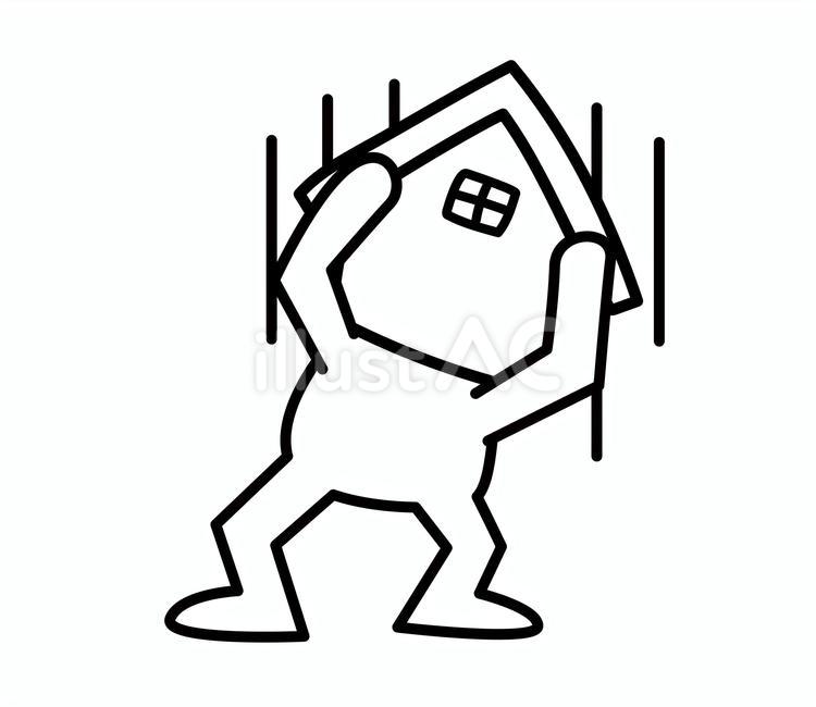 二頭身の頭が家の白い人がショックを受ける 家,キャラクター,ショックのイラスト素材