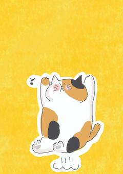 喜ぶ三毛猫ちゃん♪ かわいい,喜ぶ,嬉しい,楽しい,やったー,万歳,ポジティブ,にこにこ,笑顔,笑うのイラスト素材