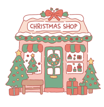 クリスマスショップ クリスマス,建物,店,ショップ,ストア,商店,店舗,販売,プレゼント,ギフトのイラスト素材