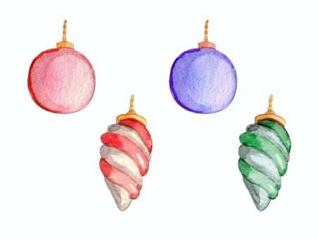 【水彩】クリスマス☆オーナメント  雫型,ドロップ型,丸型,クリスタル,ガラス,オーナメント,オブジェ,装飾品,飾り,クリスマスオブジェのイラスト素材